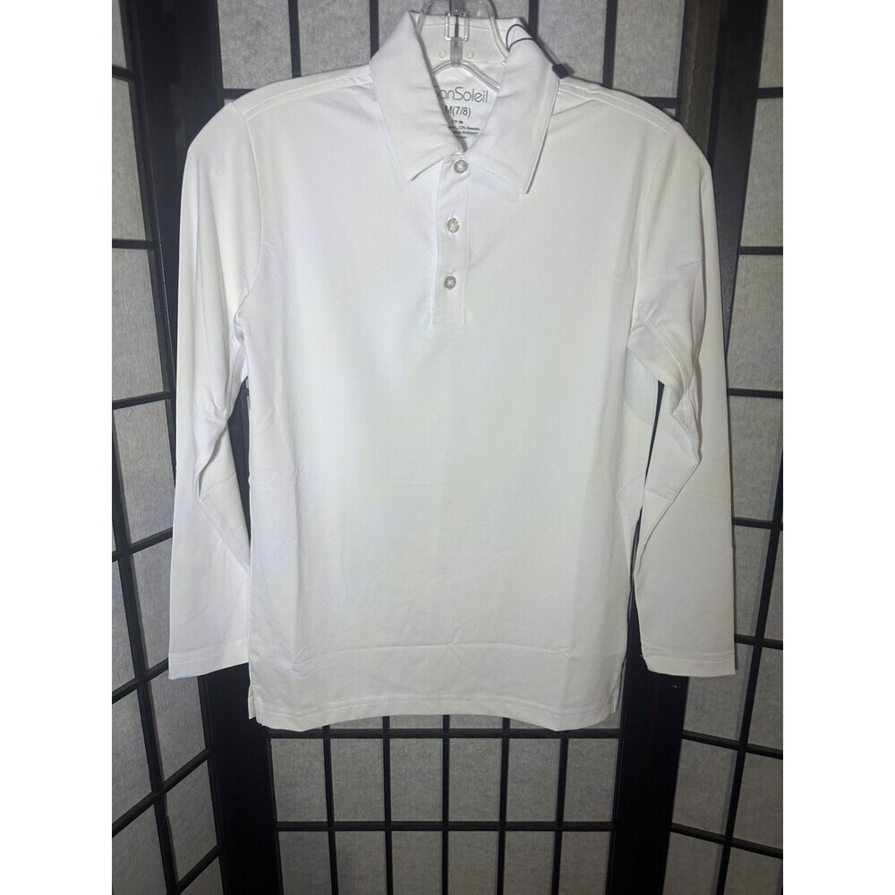SanSoleil UV 50+ Cooling Sun Protection Long Sleeve White Shirt Size Youth M 7/8